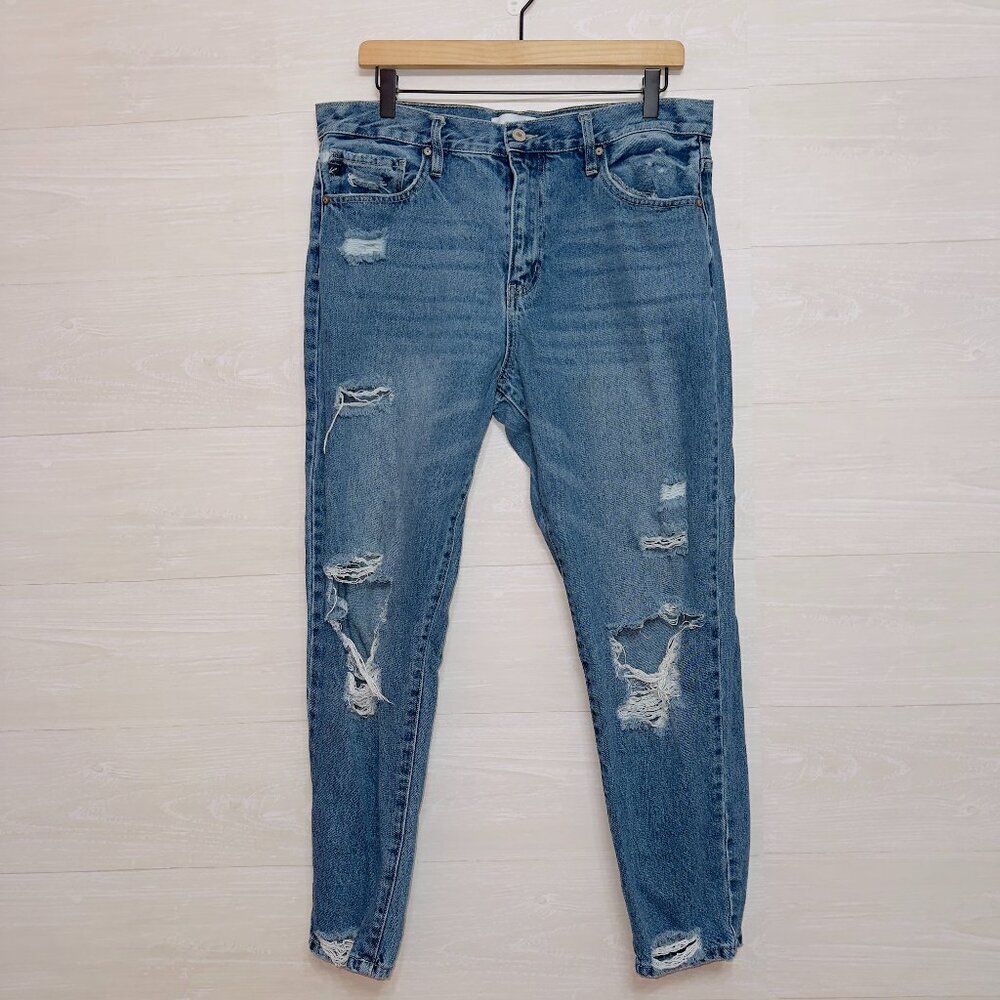 Kancan High Rise Distressed Skinny Mom Jeans Blue Ripped Vintage Wash Denim - Picture 2 of 7